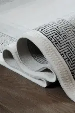 Rimini Çerçeveli Krem Siyah Çizgili Akrilik Makine Halısı - Görsel 6