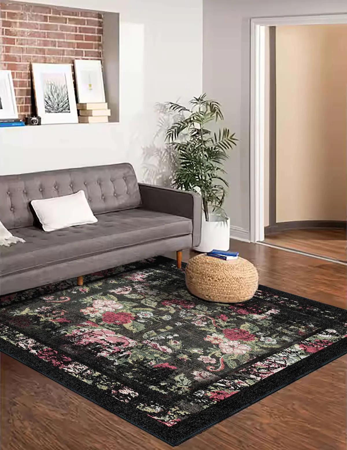 Born Desenli Siyah Polyester ve Pamuklu Yıkanabilir Kaydırmaz Taban Dijital Baskı Halısı - Görsel 6