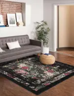 Born Desenli Siyah Polyester ve Pamuklu Yıkanabilir Kaydırmaz Taban Dijital Baskı Halısı - Görsel 6