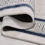 Corese Çerçeveli Gri-Lacivert Çizgili Akrilik Makine Halısı - Görsel 4