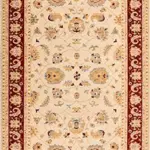 Morcone Çerçeveli Bej Yün Hav İplik Pamuk Atkılı Makine Halısı