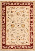 Morcone Çerçeveli Bej Yün Hav İplik Pamuk Atkılı Makine Halısı