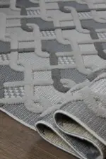 Urou Modern Gri Antrasit Çizgili Polyester Makine Halısı - Görsel 6