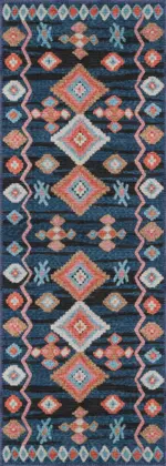 Borgo Geometrik Lacivert Polyester ve Pamuklu Yıkanabilir Kaydırmaz Taban Dijital Baskı Halı - Görsel 3