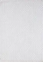 Colorno Geometrik Beyaz Polyester Kaydırmaz Taban Makine Halısı