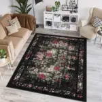 Born Desenli Siyah Polyester ve Pamuklu Yıkanabilir Kaydırmaz Taban Dijital Baskı Halısı - Görsel 2