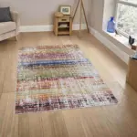 Poble Çizgili Multi Polyester ve Pamuklu Yıkanabilir Kaydırmaz Taban Dijital Baskı Halı - Görsel 2