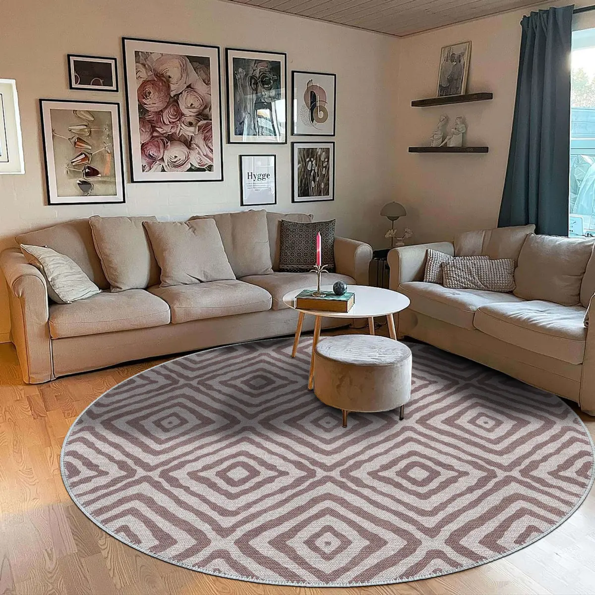 Latina Geometrik Bej Polyester ve Pamuklu Yıkanabilir Kaydırmaz Taban Dijital Baskı Halı - Görsel 8