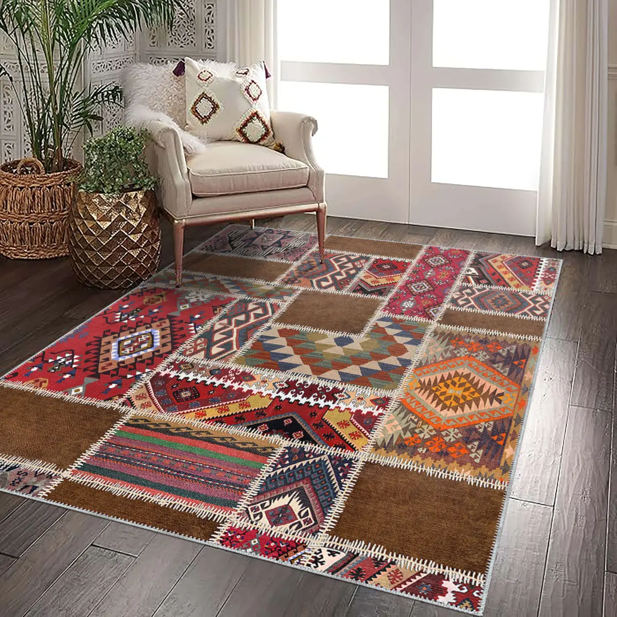 Antoni Patchwork Multi Polyester ve Pamuklu Yıkanabilir Kaydırmaz Taban Dijital Baskı Halı - Görsel 2