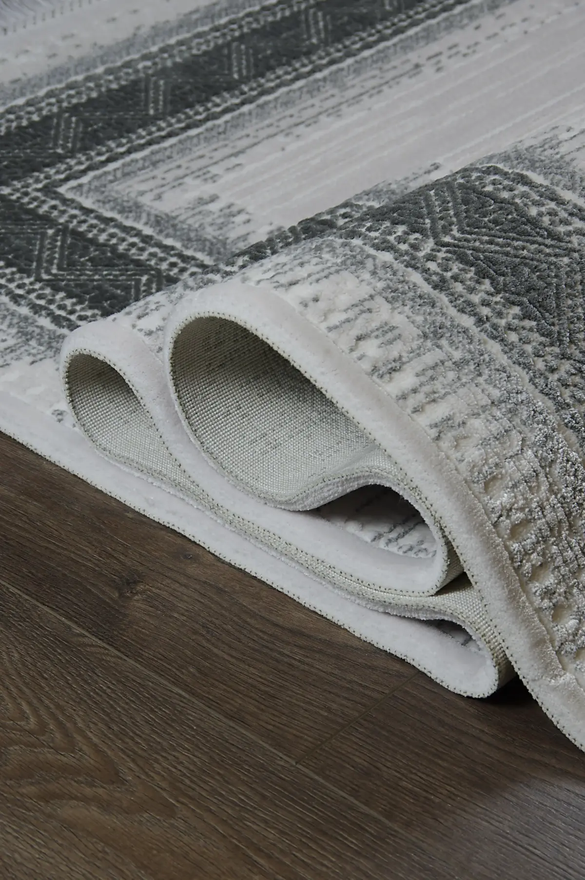 Morelli Çerçeveli Krem Gri Çizgili Akrilik Makine Halısı - Görsel 5