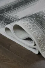 Morelli Çerçeveli Krem Gri Çizgili Akrilik Makine Halısı - Görsel 5