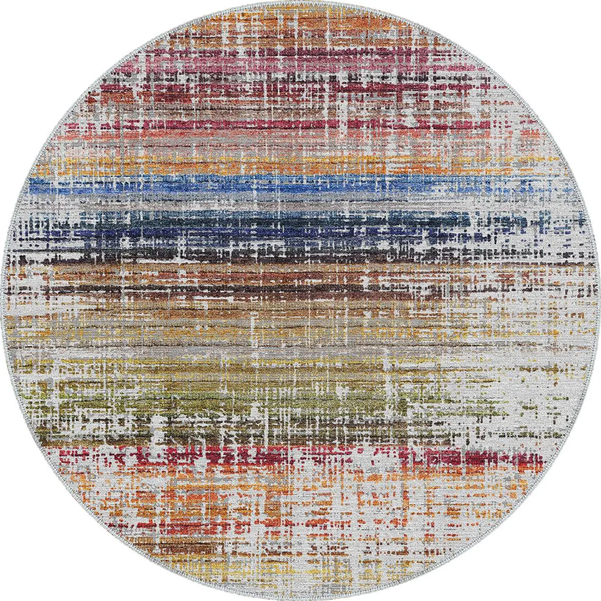 Poble Çizgili Multi Polyester ve Pamuklu Yıkanabilir Kaydırmaz Taban Dijital Baskı Halı - Görsel 7