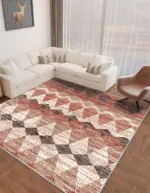 Della Geometrik Turuncu Polyester ve Pamuklu Yıkanabilir Kaydırmaz Taban Dijital Baskı Halı - Görsel 6