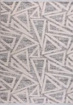 Tufolo Modern Gri Krem Geometrik Desenli Polyester Makine Halısı