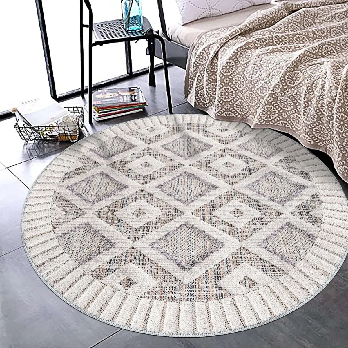 Venezia Geometrik Beyaz Polyester ve Pamuklu Yıkanabilir Kaydırmaz Taban Dijital Baskı Halı - Görsel 8