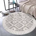 Venezia Geometrik Beyaz Polyester ve Pamuklu Yıkanabilir Kaydırmaz Taban Dijital Baskı Halı - Görsel 8