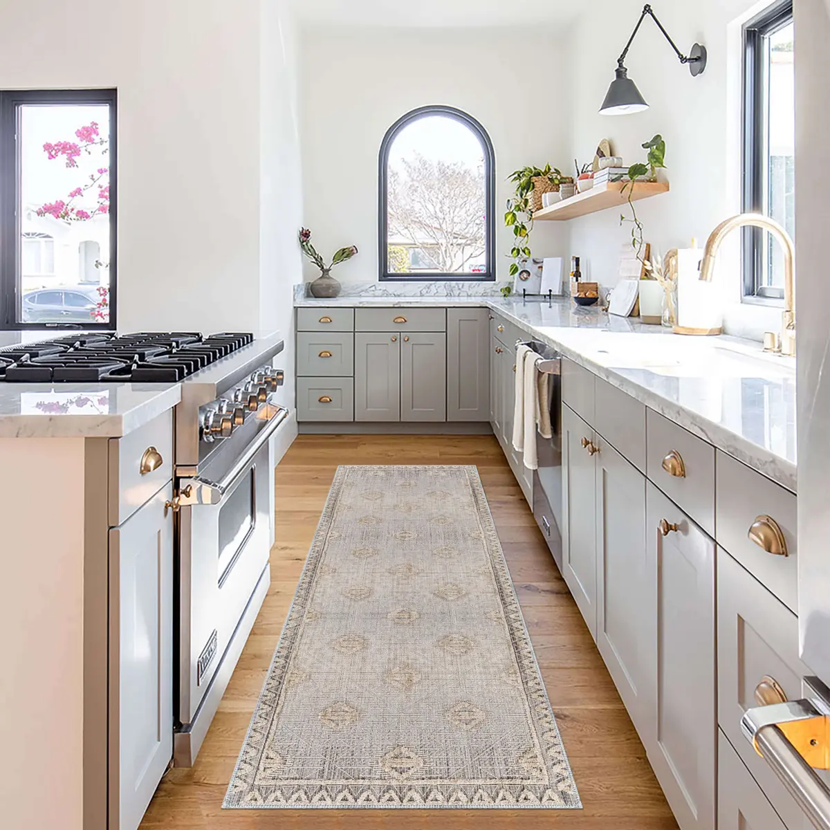 Brera Çerçeveli Bej Polyester ve Pamuklu Yıkanabilir Kaydırmaz Taban Dijital Baskı Halı - Görsel 4