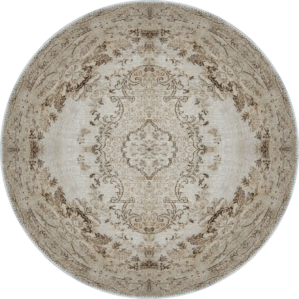 Raval Göbekli Bej Polyester ve Pamuklu Yıkanabilir Kaydırmaz Taban Dijital Baskı Halı - Görsel 7