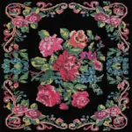 Chambe Çiçekli Siyah Polyester ve Pamuklu Yıkanabilir Kaydırmaz Taban Dijital Baskı Halı - Görsel 5