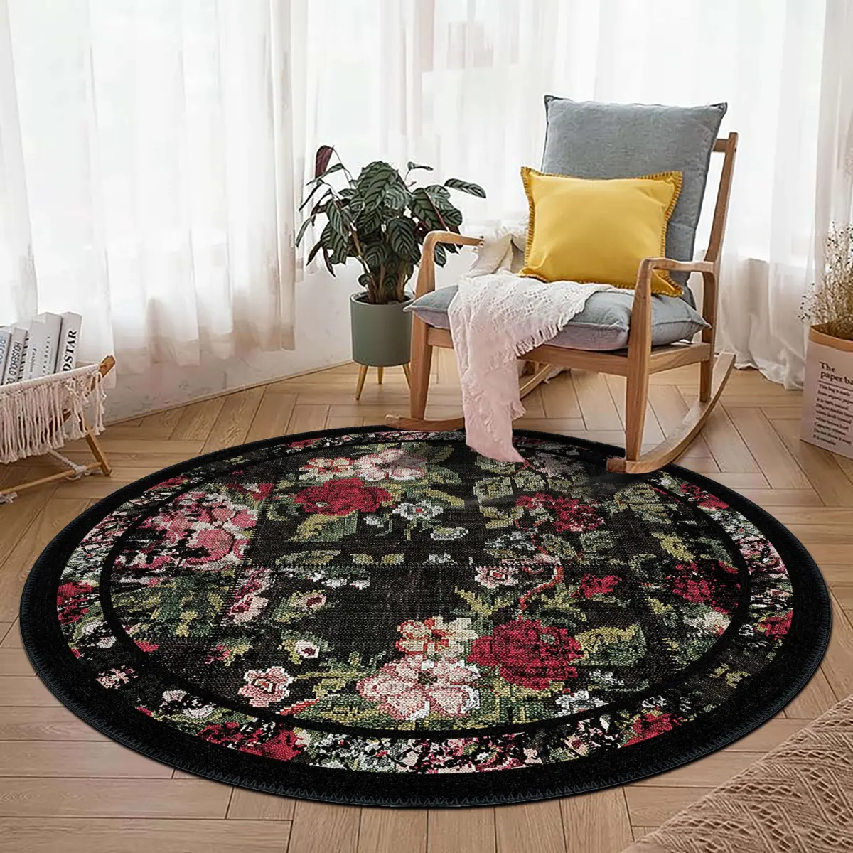 Born Desenli Siyah Polyester ve Pamuklu Yıkanabilir Kaydırmaz Taban Dijital Baskı Halısı - Görsel 8