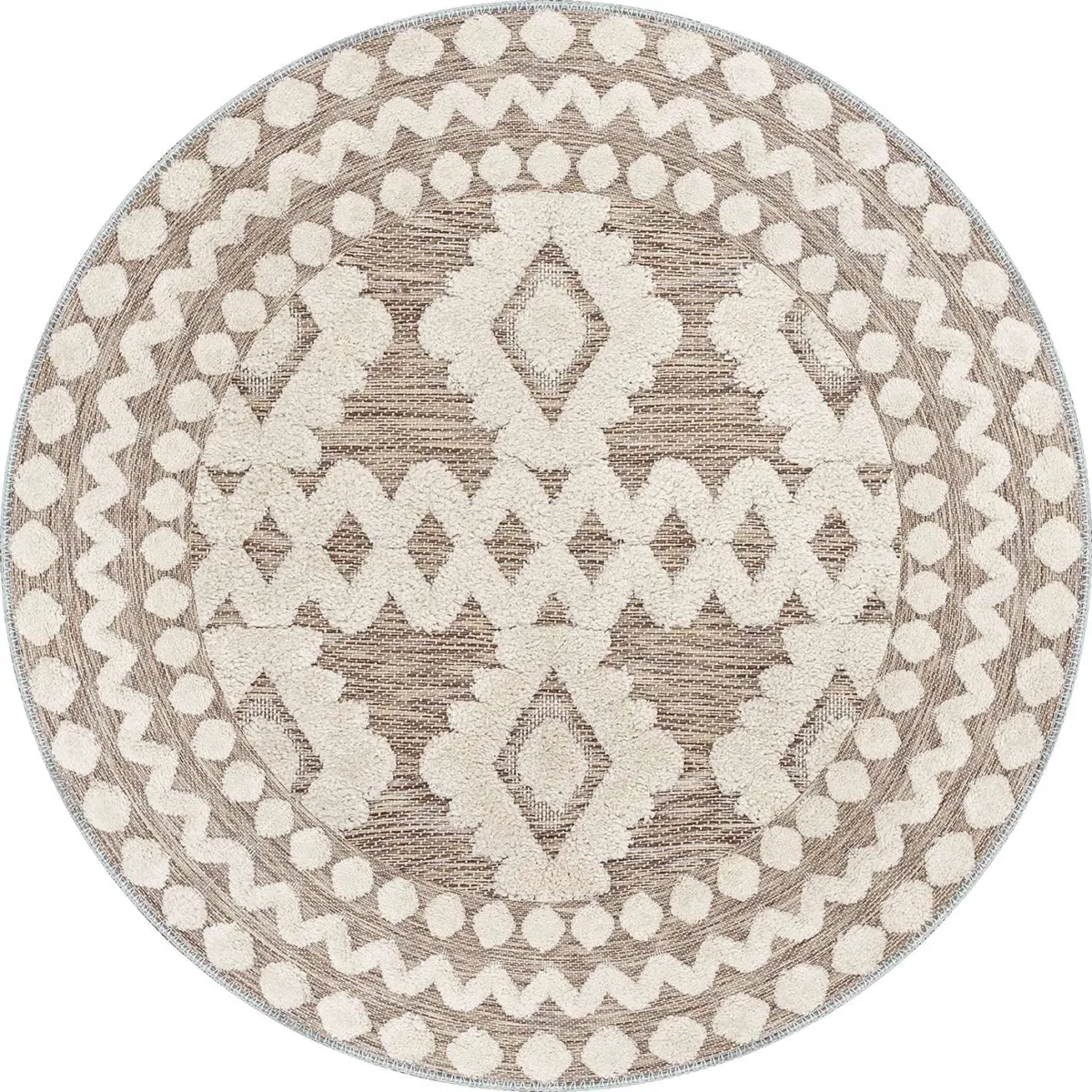 Lincoln Geometrik Bej Polyesterve Pamuklu Yıkanabilir Kaydırmaz Taban Dijital Baskı Halı - Görsel 7