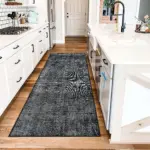 Barris Klasik Siyah Polyester ve Pamuklu Yıkanabilir Kaydırmaz Taban Dijital Baskı Halı - Görsel 4