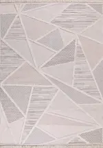 Borbona Geometrik Krem Polyester Kaydırmaz Taban Makine Halısı