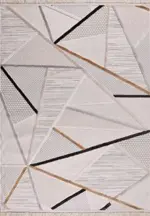 Aringo Geometrik Bej Polyester Kaydırmaz Taban Makine Halısı