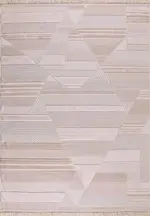 Scai Geometrik Bej Polyester Kaydırmaz Taban Makine Halısı