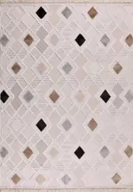 Norcia Geometrik Bej Polyester Kaydırmaz Taban Makine Halısı