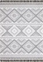 Cozze Geometrik Gri Loop ve Polyester Kaydırmaz Taban Makine Halısı