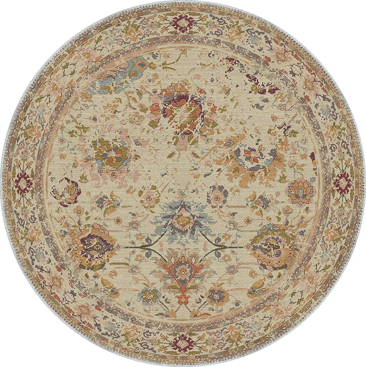 Guinar Çerçeveli Bej Polyester ve Pamuklu Yıkanabilir Kaydırmaz Taban Dijital Baskı Halı - Görsel 7