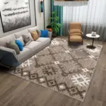 Rione Geometrik Kahve Polyester ve Pamuklu Yıkanabilir Kaydırmaz Taban Dijital Baskı Halı - Görsel 2