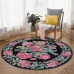 Chambe Çiçekli Siyah Polyester ve Pamuklu Yıkanabilir Kaydırmaz Taban Dijital Baskı Halı - Görsel 8