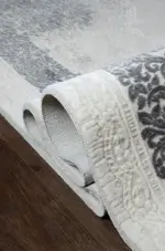 Marotta Çerçeveli Krem Gri Çizgili  Göbekli Akrilik Makine Halısı - Görsel 6