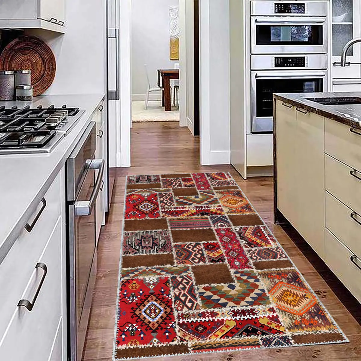 Antoni Patchwork Multi Polyester ve Pamuklu Yıkanabilir Kaydırmaz Taban Dijital Baskı Halı - Görsel 4