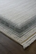 Morelli Çerçeveli Krem Gri Çizgili Akrilik Makine Halısı - Görsel 2