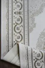 Cangey Çerçevegli Krem Kahve Göbekli Akrilik Makine Halısı - Görsel 4