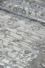 Durham Çerçeveli Krem Gri Göbekli Akrilik Makine Halısı - Görsel 7