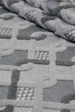 Urou Modern Gri Antrasit Çizgili Polyester Makine Halısı - Görsel 7