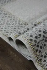 Crevant Çerçeveli Bej Gri Çizgili Akrilik Makine Halısı - Görsel 6