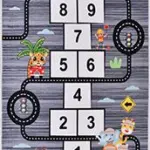 Brugg Figürlü Gri Pamuk ve Polyester Kaydırmaz Tabanlı Dijital Baskı Çocuk Halısı