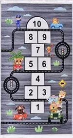 Brugg Figürlü Gri Pamuk ve Polyester Kaydırmaz Tabanlı Dijital Baskı Çocuk Halısı