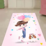 Hinwil Figürlü Pembe Pamuk ve Polyester Kaydırmaz Tabanlı Dijital Baskı Çocuk Halısı - Görsel 3