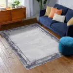 Las Çerçeveli Gri Polyester ve Pamuklu Yıkanabilir Kaydırmaz Taban Dijital Baskı Halı - Görsel 2