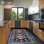 Borgo Geometrik Lacivert Polyester ve Pamuklu Yıkanabilir Kaydırmaz Taban Dijital Baskı Halı - Görsel 4