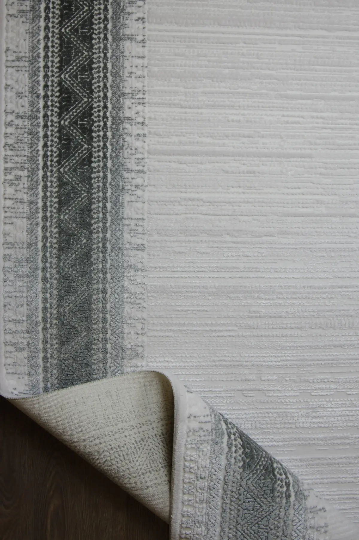 Morelli Çerçeveli Krem Gri Çizgili Akrilik Makine Halısı - Görsel 4