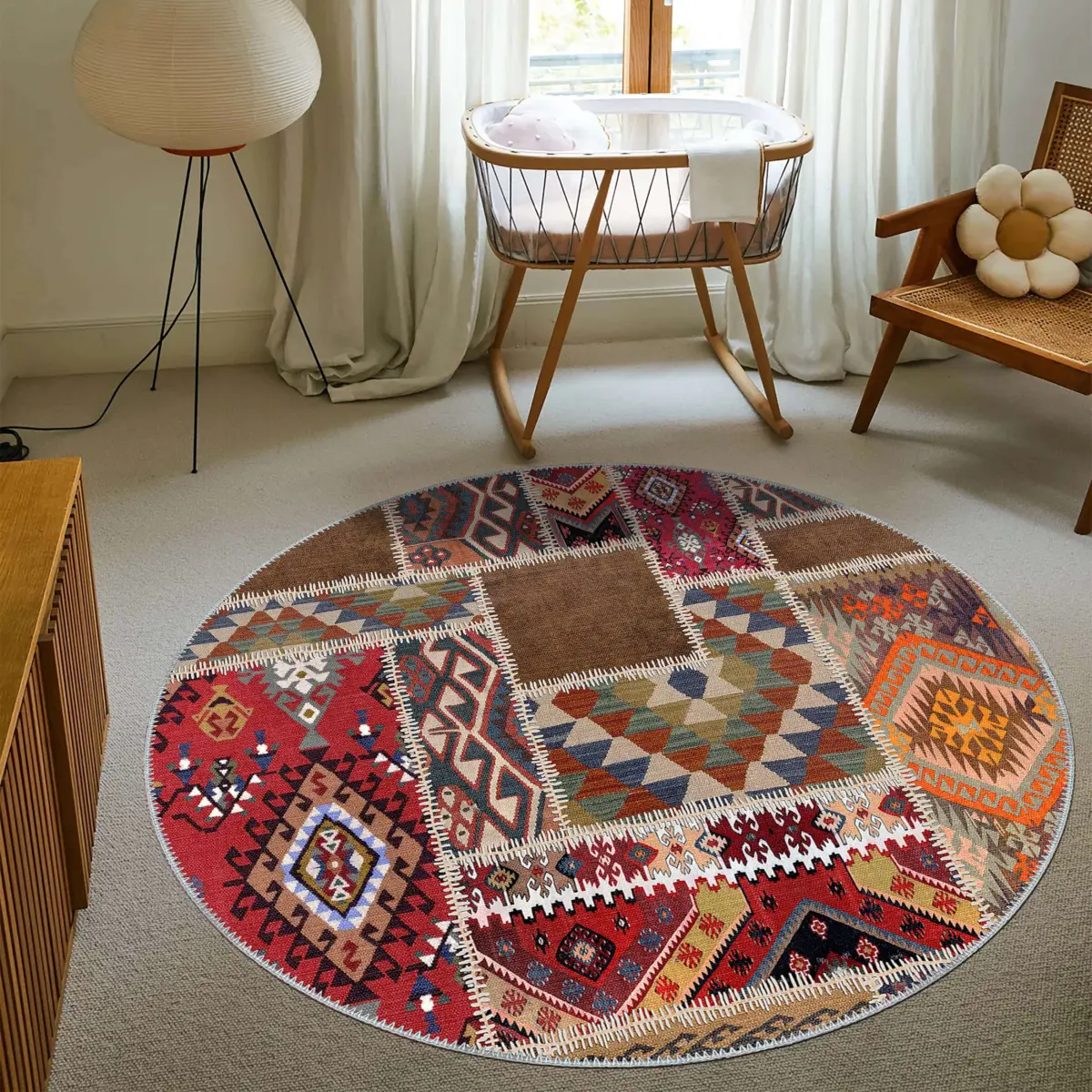 Antoni Patchwork Multi Polyester ve Pamuklu Yıkanabilir Kaydırmaz Taban Dijital Baskı Halı - Görsel 8