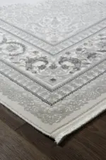 Blois Çerçeveli Krem Gri Göbekli Akrilik Makine Halısı - Görsel 2