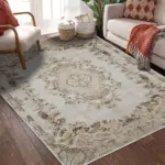 Raval Göbekli Bej Polyester ve Pamuklu Yıkanabilir Kaydırmaz Taban Dijital Baskı Halı - Görsel 6